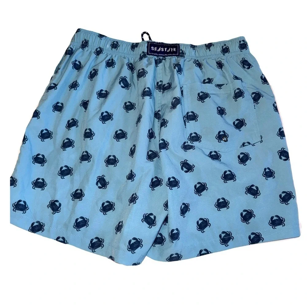 Seastate Men’s Mesh Lined Swim Trunks Carolina Blue Navy Print Sz Medium